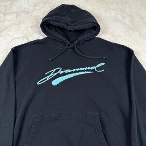 Diamond Supply Co Black Pullover Hoodie With Teal Diamond Script Logo Sz Large